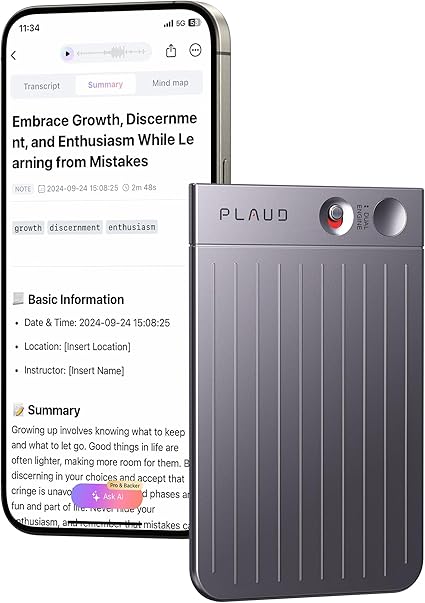 AI Voice Recorder, PLAUD Note Voice Recorder w/Case, App Control, Transcribe & Summarize with AI Tec